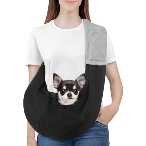 Pawaboo Small Dog Sling Carrier, Reversible Hands Free Dog Sling Carriers for Small Dogs and Cats, Puppy Slings Carrier with Safety Harness, Puppy Essentials, Black+Gray - color: Z-Black+Gray