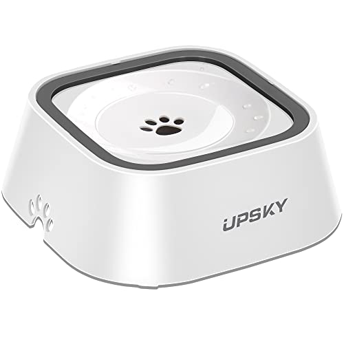 UPSKY 35oz No-Spill Pet Water Bowl, Slow Water Feeder for Dogs and Cats | Splash-Proof Bowls, Slow Drinking Pet Dish, Easy-Clean Dishwasher Safe, Portable For Travel - color: white