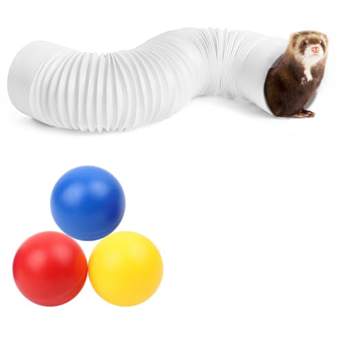 Ferret Tunnel Toy with 3 Balls, Collapsible Interactive Tube for Ferrets, Guinea Pigs, Hamsters & Small Pets, Lightweight Foldable Play Tunnel