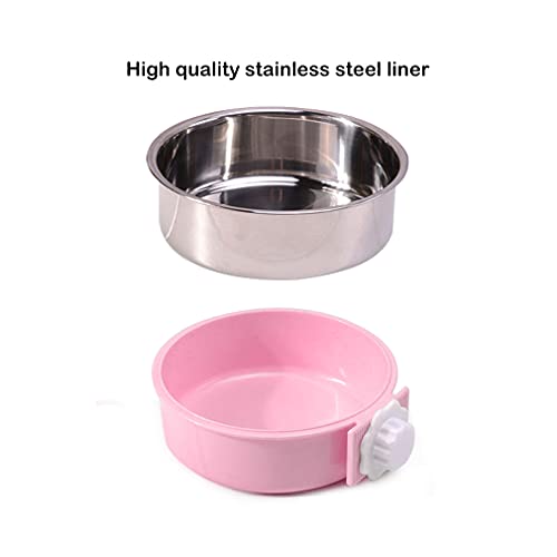 Crate Dog Bowl,Removable Stainless Steel Water Food Feeder Bowls Crate Coop Cup,Pet Cage Bowls with Bolt Holder for Cat, Puppy, Birds, Rats, Rabbits Small Animals ((Green+Pink) Round, Large) - color: (Green+Pink) Round, size: Large