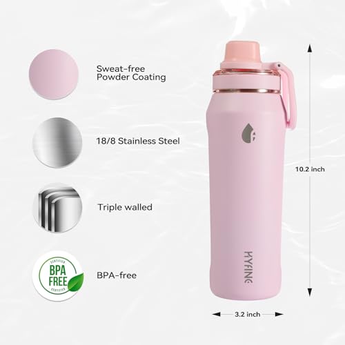 24oz Insulated Water Bottle, Wide Mouth Spout Lid, BPA-Free | Tritan spout lid, BPA free, 18/8 stainless steel body, Cold 24H, hot 12H, Wide mouth fits ice, Fit car cup holder,Pink - color: Pink