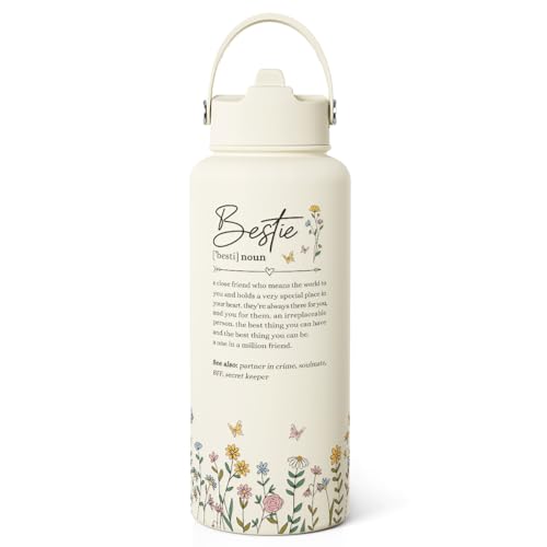 Best Friend Water Bottle 32oz Stainless Steel with Lid & Straw, Bestie Insulated Bottles for Women Girls Female Friends Sisters, Gifts Ideas for Birthday Christmas - color: Best Friend