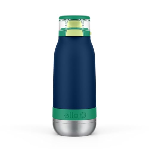 Ello Emma 14oz Insulated Stainless Kids Water Bottle with Straw, Tidal Wave | Insulated stainless steel kids water bottle with straw, leakproof locking lid, carry handle, and cold drinks for school - color: Tidal Wave