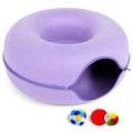 Cat Tunnel Bed for Indoor Cats with 3 Toys, Scratch Resistant Detachable and Washable Large Donut Cat Bed, Available in All Seasons (Purple, L(24x24x11)) - color: Purple