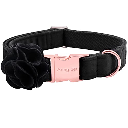 ARING PET Velvet Dog Collars, Black Soft Pet Collar with Detachable Felt Flower Metal Buckle for Puppy Small Medium Large Boy Girl Dogs-XS - color: F-Black, size: X-Small (Pack of 1)