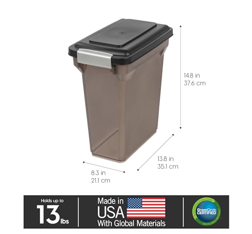 IRIS USA Dog Food Storage Container, Up to 13 lbs, Smoke, Made in USA | BPA-Free, Airtight Seal, Best for Cat Food, Bird Seed, Chicken Feed, Pet Toys, Treats, Pellets - color: Smoke