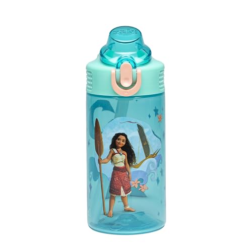 Zak Designs Disney Moana Sage 16oz Leak-Proof Straw Kids Water Bottle | BPA Free, Durable Plastic, Cupholder Friendly, Dishwasher Safe, Easy to Clean, Lid Lock, Handle, For School, Home, Travel - color: Disney Moana (Moana, Maui), size: 16 Ounces