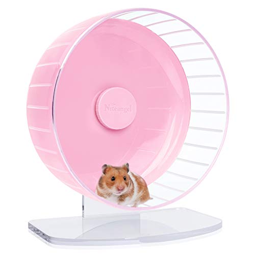 Niteangel Super-Silent Hamster Exercise Wheels: Quiet 11 inch Running Wheel | Can 11.6-15.4" Adjustable Height - No Bend Back Spinner Running for Dwarf Syrian Hamster Gerbils Mice Or Other Small Animal - color: Pink, size: Large