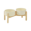 Havniva Elevated Dog Bowls Ceramic Dog Bowls with Stand, Dog Food Bowl | 6.1” Raised Dog Bowls with Non-Slip Wood Stand, Dog Food and Water Bowl Set, Double Dog Feeding Bowls for Small & Medium Dogs - color: 2 Bowls+Stand - Light Yellow, size: 6.1inch
