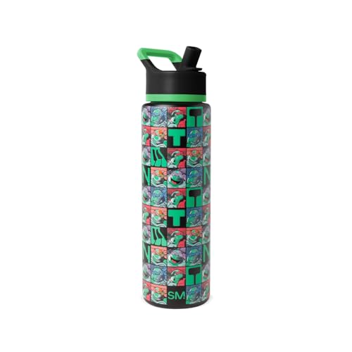 Simple Modern Teenage Mutant Ninja Turtles Water Bottle with Straw | 30oz | Summit Stainless Steel Water Bottles, Insulated Metal Cup | Leak Proof for School, Gym, Travel, Sports | TMNT Checkerboard - color: TMNT: Checkerboard, style: 30oz Water Bottle
