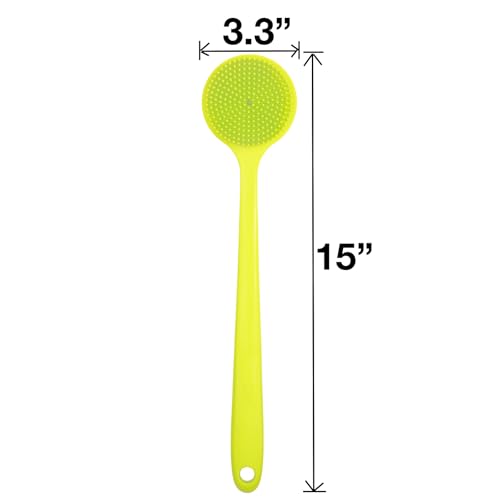 DNC Silicone Back Scrubber for Shower Soft Bath Body Brush with Long Handle (Green) - color: Green