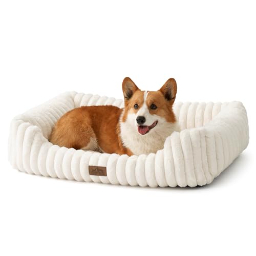 Orthopedic Dog Bed for Medium Dogs & Large Dogs - Washable Rectangle Pet Bed with Anti-Slip Bottom, Soft Calming Cat & Puppy Bed for Indoor Pets (35"x25"x8", Cream) - color: Cream, size: 35.0"L x 25.0"W x 8.0"Th