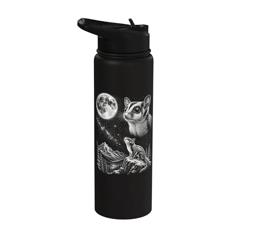 Sugar Glider Howling to the Moon 90's Retro Stainless Steel Insulated Water Bottle - color: Black