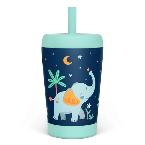 SANDJEST Kid Insulated Stainless Steel Tumbler with Silicone Straw, 12oz Sippy Cup for Kids (Dreamy Elephant) - color: Elephant 1