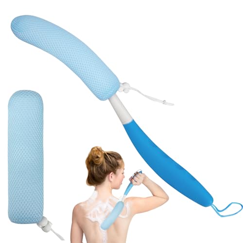 Back Scrubber for Shower,15.35" Long Handle Shower Brush for Body | Back Brush for Shower for Men Women, Long Handled Bath Sponge for Deep Clean,Exfoliating,Anti-Slip Curve Handled - size: Blue-blue-h