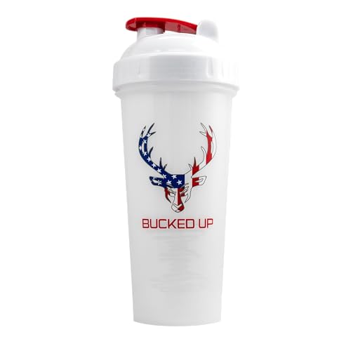 Bucked Up Perfect Shaker Bottle, 28oz, BPA-Free, Dishwasher Safe, Leak-Proof, Red White and Blue USA Flag Design - color: White/USA