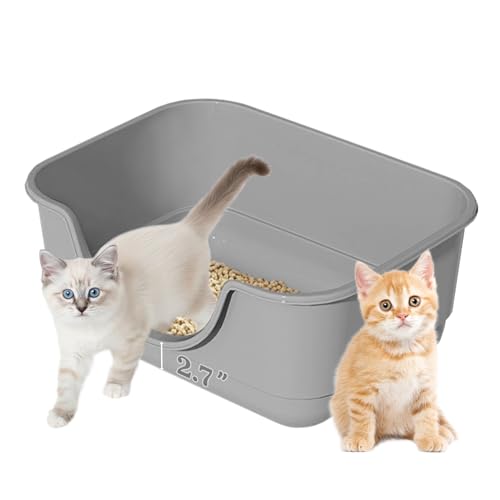 Low Entry Small Litter Box for Kittens, Kitty Plastic Litter Boxes, Open Top, Anti-Splash High Sided Litter Tray Pan for Medium Pets, Puppy, Easy to Clean, 15.7" L*11.8" W*6.7" H (Grey) - color: Grey-1 Pack