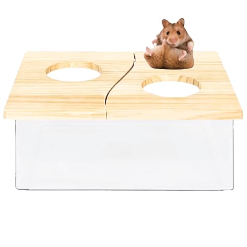 Hamster Sand Bath Box Container, Mini Pet Sandbox Lid Design Take Bath Wooden Sandbox Dust Bath, Transparent Bathroom & Digging Box Acrylic Hamster Litter Box Small Animal Accessories (B) - style: B