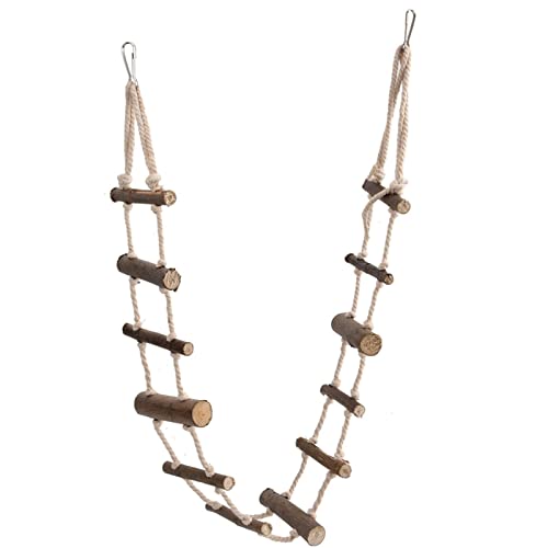 HEEPDD 39.4in Pet Hamster Climbing Ladder Suspension Rope Bridge Toys | Parrot Nature Wood Long Climbing Ladders for Squirrel Hamster Sugar Gliders
