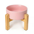 Ceramic Elevated Dog Bowl with Bamboo Stand, for Small & Medium Dog, Pink - color: Pink, size: Medium