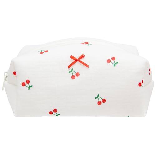 PAZIMIIK Cozy Makeup Bag for Women,Zipper Cosmetic Pouch,Gauze Cherry | Soft Cosmetic Organizer for Makeup,Skincare,Toiletries,Daily Beauty Essentials,Purse,On-the-Go,Bridesmaid Gifts - color: Gauze Cherry
