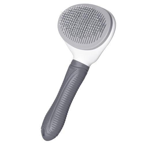Aogeili Self Cleaning Slicker Brush, Skin Friendly Deshedding Grooming Tool for Dogs, Cats & Bunny, One-Click Release Removes Loose Undercoat, Mats & Tangles, for Long & Short Hair Shedding Pets - color: Grey