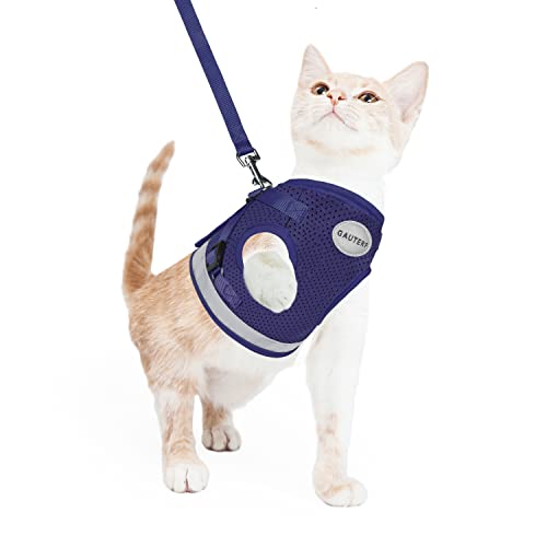 Cat Harnesses and Puppy Harness with Leashes Set, Escape Proof Cat Harness, Adjustable Reflective Soft Mesh Vest Fit Puppy Kitten Rabbit Ferrets's Outdoor Harness - color: NavyBlue, size: XS (Chest: 6" - 8")