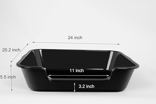 Extra Large Low Entry ABS Cat Litter Box, Black, 24" L x 20" W, 1 Pack | Durable low entry litter box, non-stick, odor-free, ideal for seniors, kittens, rabbits, large cats and multi-pet homes. - color: Black, size: Large (Pack of 1)