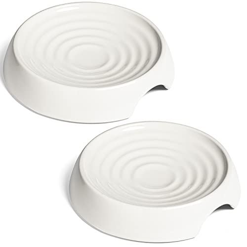 CatGuru Cat Bowls, Whisker Friendly Food Bowl for Indoor Cats, Reliefs Whisker Fatigue, Wide Kitten Dish, Non Slip Pet Dishes, Shallow Pet Plates (Ceramic (Pack of 2)) - color: Ceramic, White, size: Dish - Set of Two