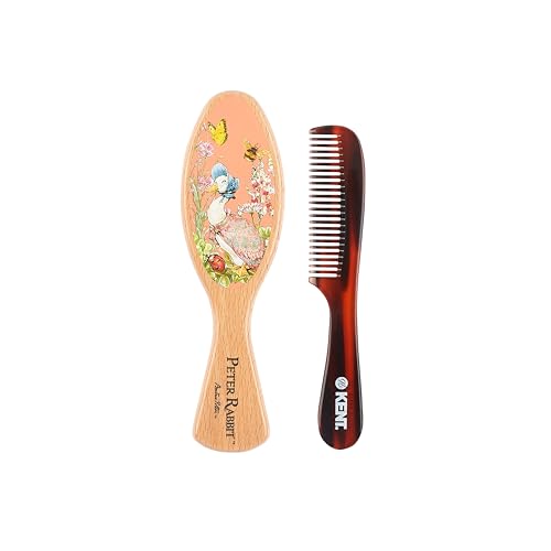 Kent Peter Rabbit Jemima Puddle Duck Baby Hair Brush and Comb Set, Soft Bristle Newborn Hair Brush, Wooden Beechwood Baby Brush Set for Fine Hair
