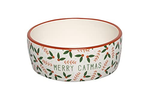 Pearhead Ceramic Merry Catmas Cat Bowl, Holds 12 oz, Holiday Christmas Design, Seasonal Pet Food and Water Dish - color: Merry Catmas, size: Single Bowl