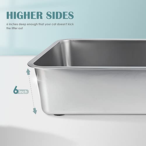 Stainless Steel Cat Litter Box,Small Metal Cat Litter Box,17.5"Lx13.5"Wx6"H | Deep Litter Pan for Cats Kittens, Easy to Clean Odor Control Durable Nonstick Smooth Surface - color: 6" H, size: 17.5"L x 13.5"W