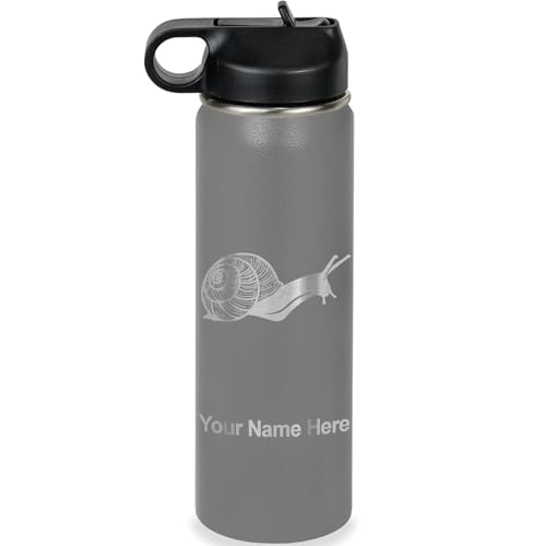 LaserGram Personalized 20oz Water Bottle, Snail (Gray) | Engraved Gift, Vacuum Insulated Stainless Steel, Flip-Top Straw Lid, Laser Engraved With Your Name - color: Gray, size: 20 Ounces