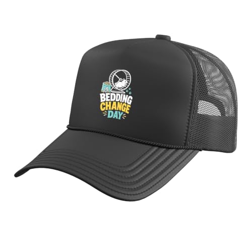Hamster Bedding Change Day Trucker Hat with Adjustable Mesh Back - color: Black
