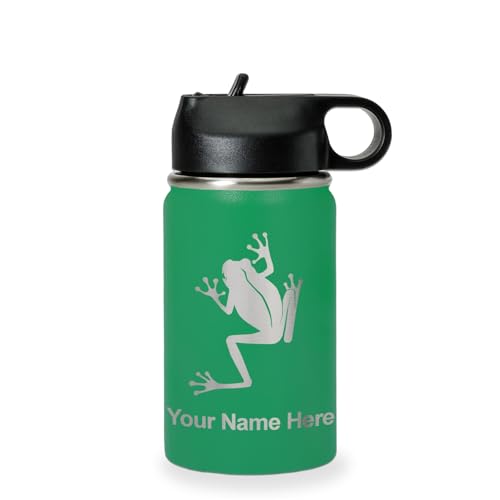 LaserGram Personalized 12oz Water Bottle, Tree Frog (Green) | Engraved Gift, Vacuum Insulated Stainless Steel, Flip-Top Straw Lid, Laser Engraved With Your Name - color: Green, size: 12 Ounces