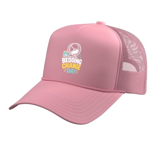 Hamster Bedding Change Day Trucker Hat with Adjustable Mesh Back - color: Pink