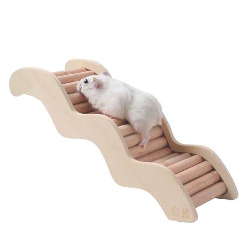 Natural Wooden Hamster Ladder Bridge Climbing Toy for Syrian & Dwarf Hamsters, Gerbils, Mice, and Small Animals Cage Decor and Accessories (Large-9.53") - size: Curved 9.5" x 3.5"