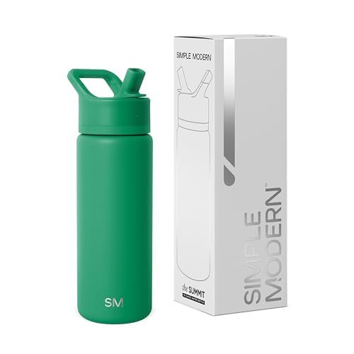 Simple Modern Kids Water Bottle with Straw Lid | Vacuum Insulated Stainless Steel Metal | Reusable Leak Proof BPA-Free Thermos for School | Summit Collection | 18oz, Kelly Green - color: -Kelly Green, style: 18oz