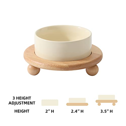Havniva Raised Cat Bowl 5.1” Elevated Ceramic Cat Food and Water Bowl | Cat Bowls Elevated, Whisker Friendly Cat Bowl, Non-Slip Wood Stand, Food-Grade Ceramic, Wide Opening, Dishwasher Safe - color: 1 x Bowl + Stand - Light Yellow, size: 5.1inch