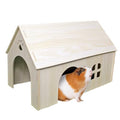 Amonk Guinea Pig Hideout 15x9x10 inch Large Size Wooden House with Window and Roof Wood Hut Habitats Decor for Bunny, Chinchillas, Dwarf Rabbits, Hamsters, and Other Small Pet Animals