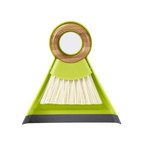 Full Circle Tiny Team Mini Brush & Dustpan Set - Compact, Countertop Cleaning, Kitchen, Desk, Crumbs - Green - color: Green