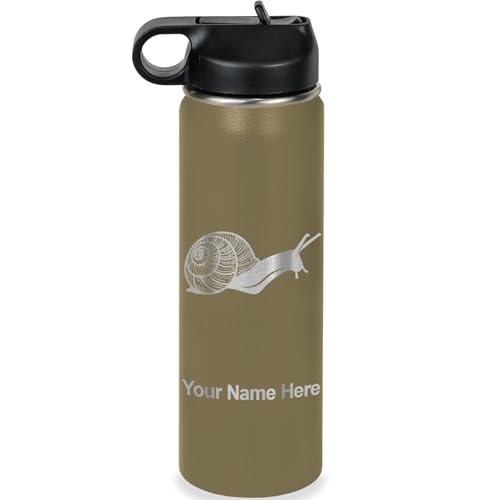 LaserGram Personalized 20oz Water Bottle, Snail (Camo Green) | Engraved Gift, Vacuum Insulated Stainless Steel, Flip-Top Straw Lid, Laser Engraved With Your Name - color: Camo Green, size: 20 Ounces