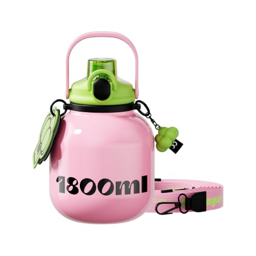 60 oz Gallon Insulated Water Bottle with Straw Lid, Pink | Premium 316L Stainless Steel, Leakproof, Wide Mouth Water Jug with Handle, All-day Hot or Cold Retention, Travel & Daily Use - color: Pink, size: 60 Ounces