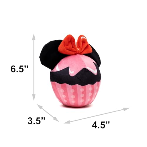 Buckle-Down Disney Squeaky Plush Dog Toy for Large, Medium & Small Dogs, Minnie Mouse Cupcake with Ears and Bow, 3.5" x 4.5"