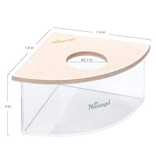Niteangel Animal Sand-Bath Box: - Acrylic Critter's Sand Bath Shower Room & Digging Sand Container for Hamsters Mice Lemming Gerbils or Other Small Pets (Triangle, Birch-Wood) | Acrylic Viewable Critter Sand Bath Shower Room & Digging Sand Container for H