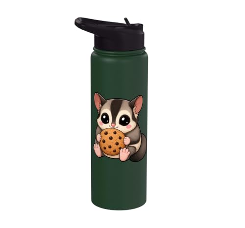 Cute Sugar Glider Holding a Cookie Cartoon Design Stainless Steel Insulated Water Bottle - color: Dark Green