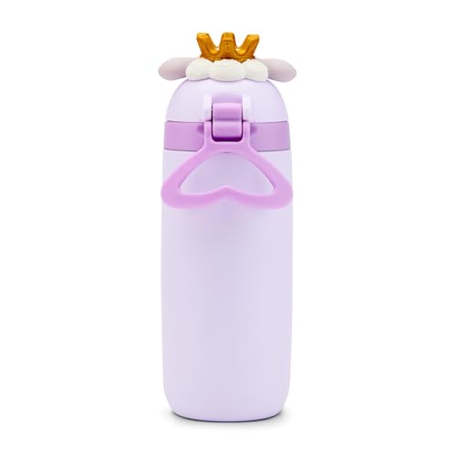 Ello Ellies 12oz Stainless Steel Leakproof Kids Water Bottle, Lamb Princess | Insulated kids water bottle with straw, leakproof locking lid, carry handle, and stainless steel fun animal design for school - color: Lamb Princess, size: 12 Ounces