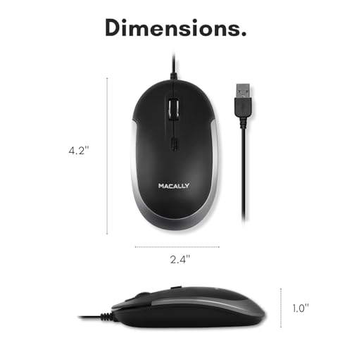 Macally Silent Wired Mouse - Slim & Compact USB Mouse for Apple Mac or Windows PC Laptop/Desktop - Designed with Optical Sensor & DPI Switch - Simple & Comfortable Wired Computer Mice (Space Gray) - color: Black with Space Gray Trim