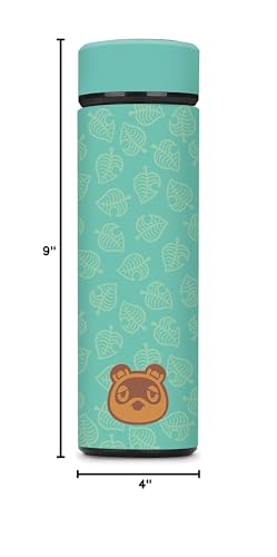 Animal Crossing: New Horizons - Teal Leaves Vacuum Insulated Stainless Steel Sport Water Bottle, Hot Cold, Double Wall, Simple Thermo Travel Mug, Hydro Metal Canteen, 17 oz, 500 ML