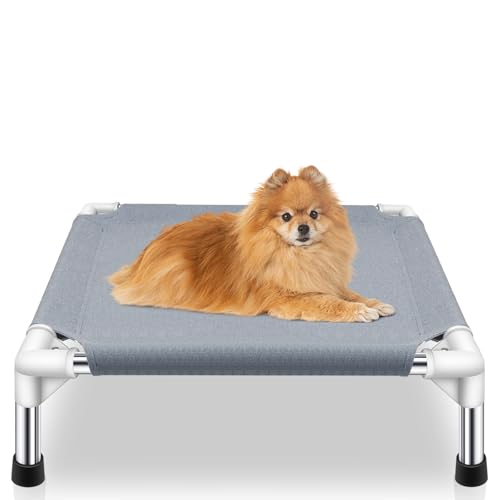 Elevated Dog Bed for Small Dogs, Dog Cooling mat Cot, Raised Dog Bed | Indoor Detachable Raised Dog Bed, 20" L x 20" W x 6.5"H，with Non-Slip Feet，Soft and Luxurious Comfortable - color: Grey-S